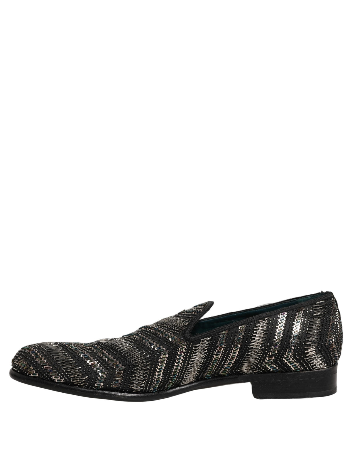 Black Silver Embellished Slip On Loafers Shoes