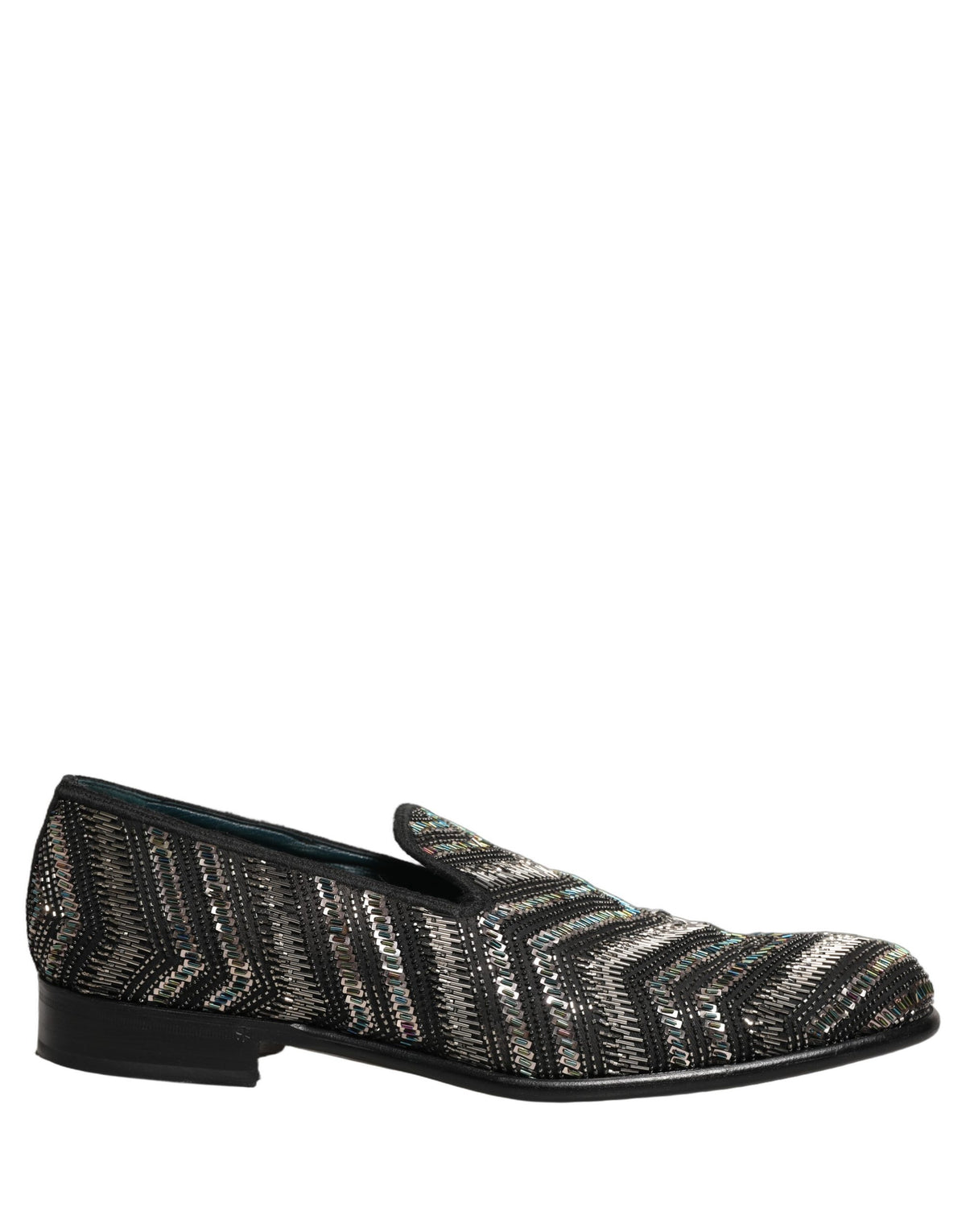 Black Silver Embellished Slip On Loafers Shoes