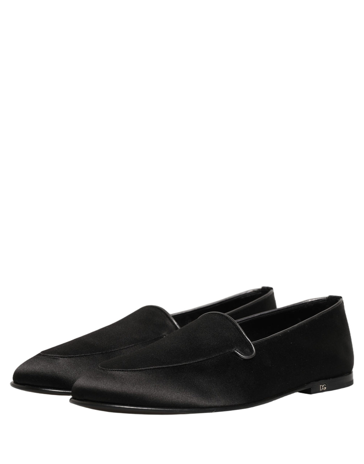 Black Satin Logo Slip On Flats Loafers Shoes