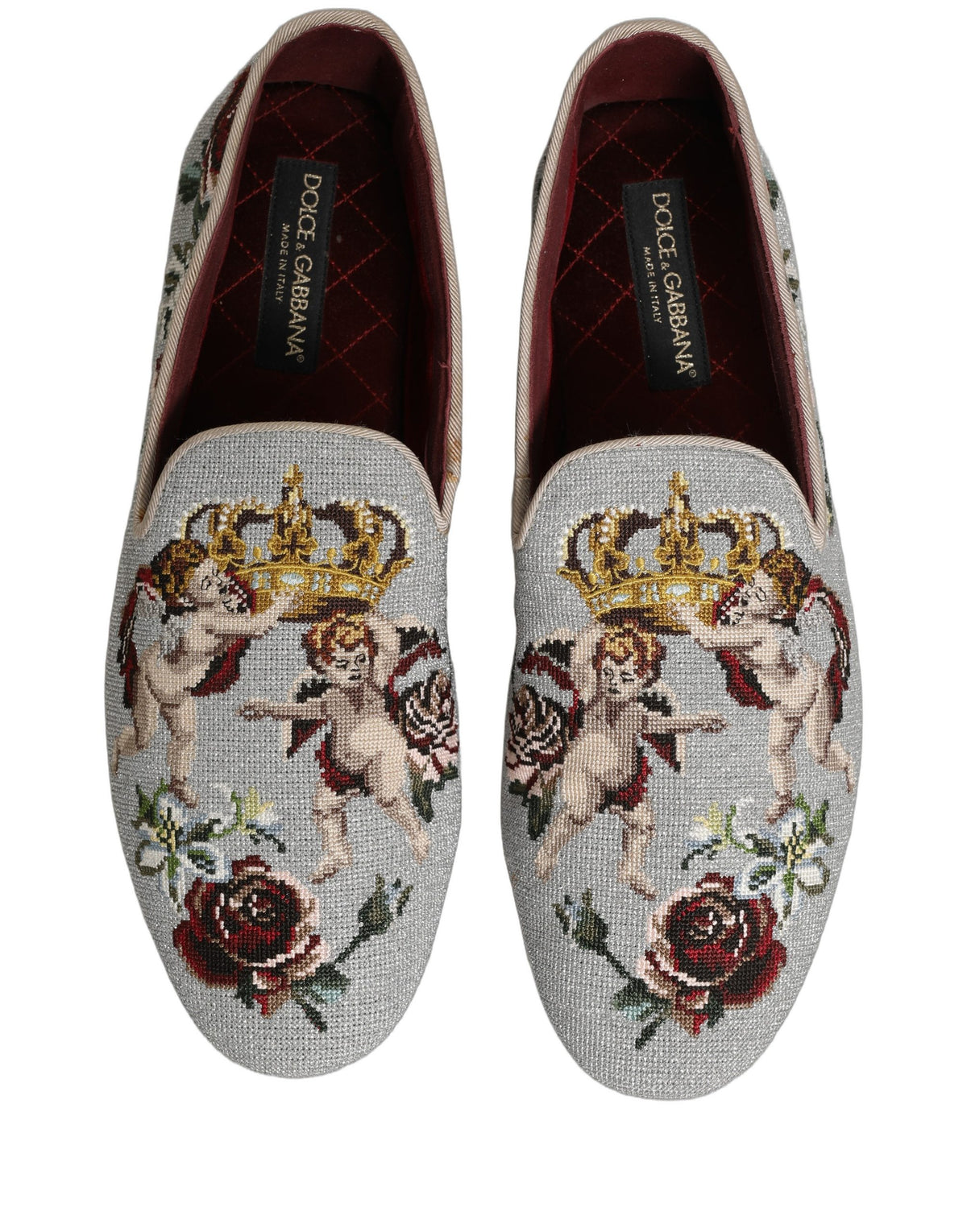 Gray Crown Rose Angel Embroidery Loafer Shoes