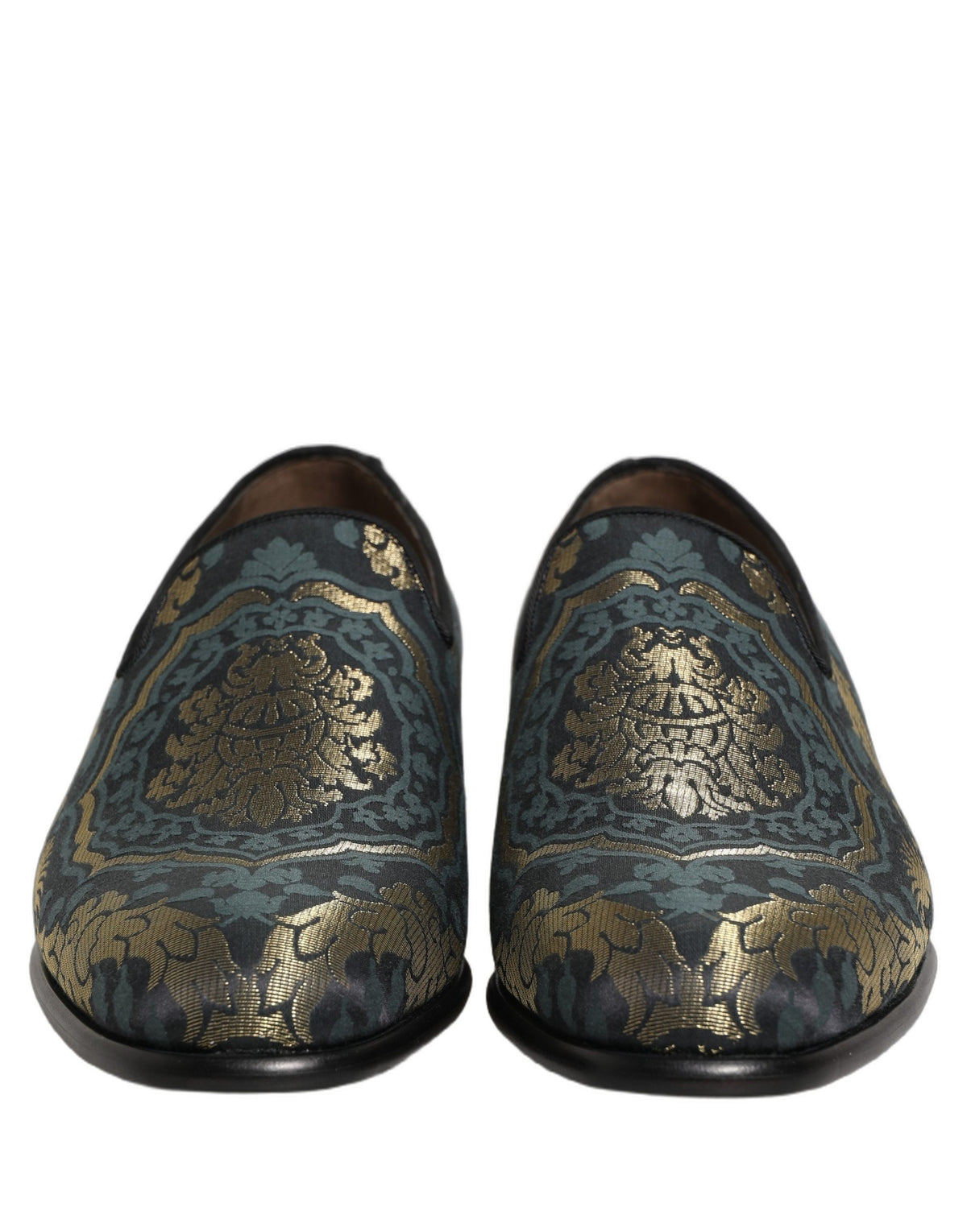 Black Floral Brocade Slip On Loafers Shoes