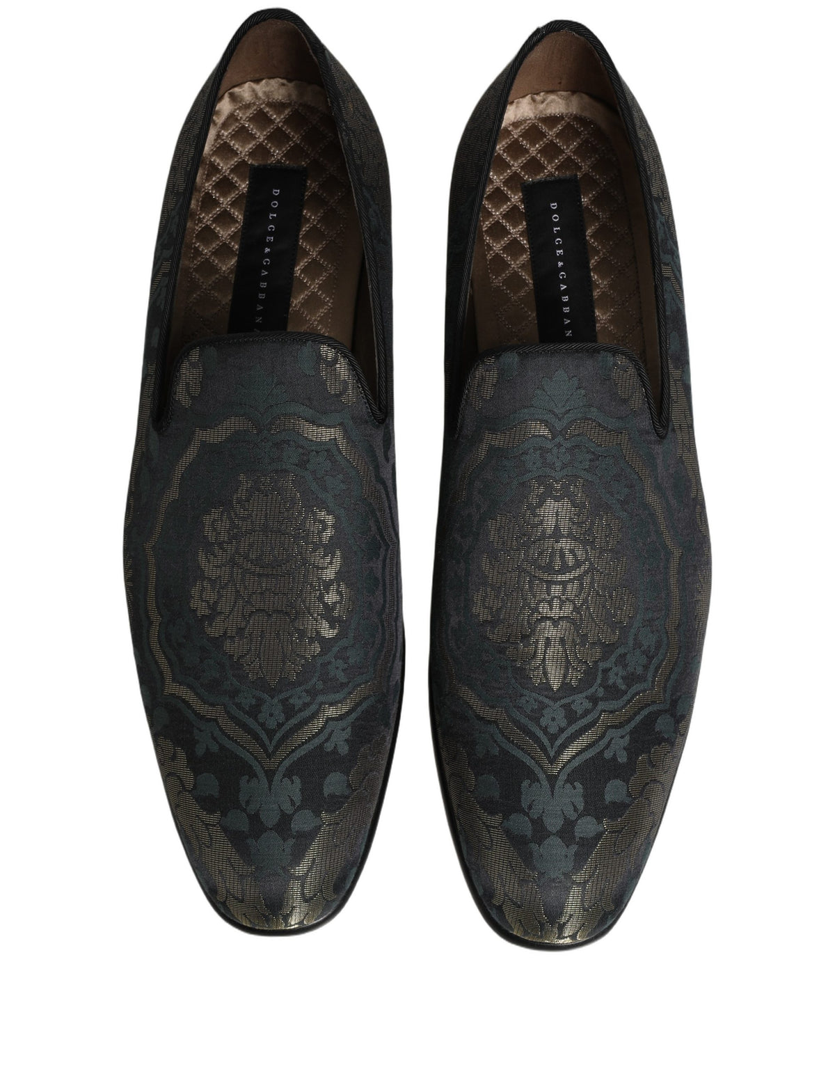Black Floral Brocade Slip On Loafers Shoes