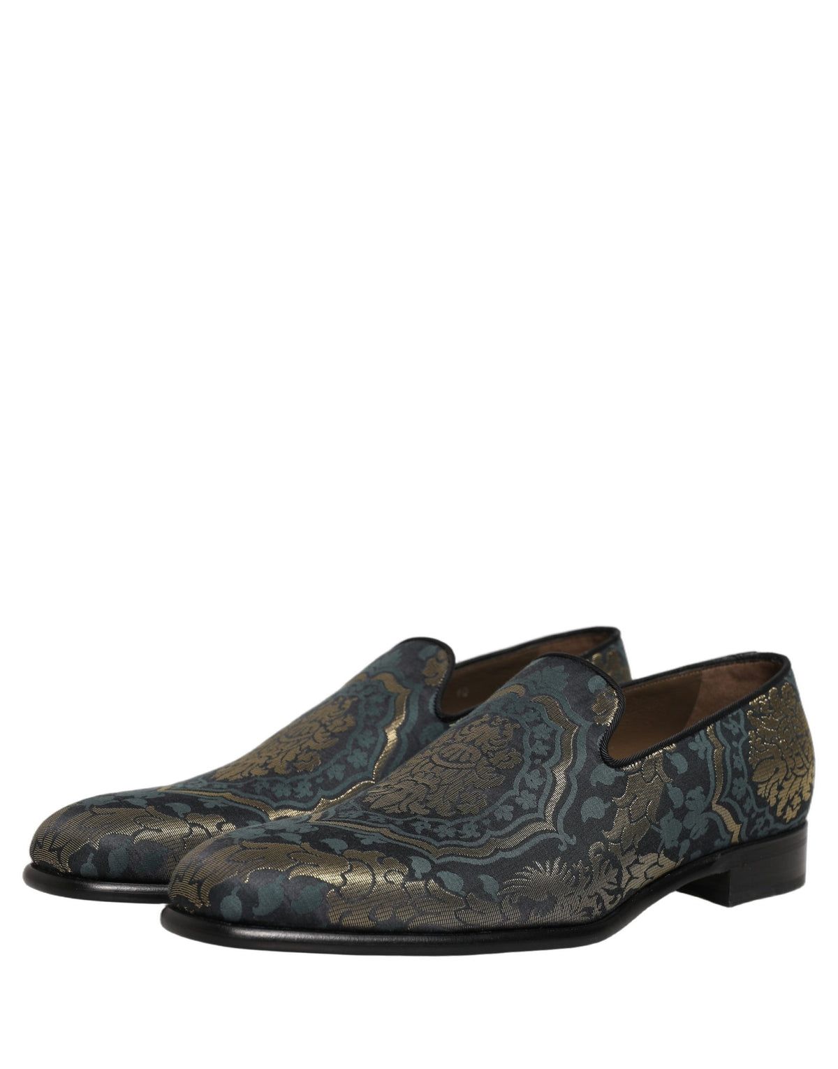 Black Floral Brocade Slip On Loafers Shoes