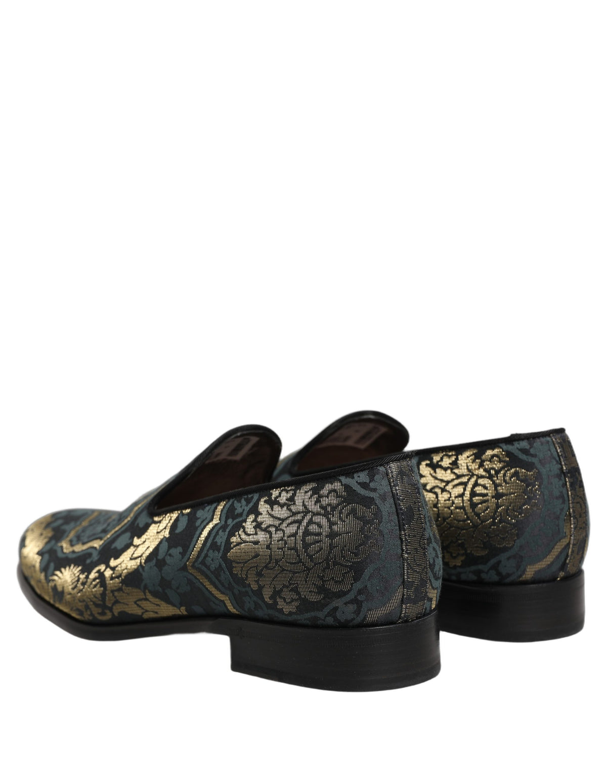 Black Floral Brocade Slip On Loafers Shoes