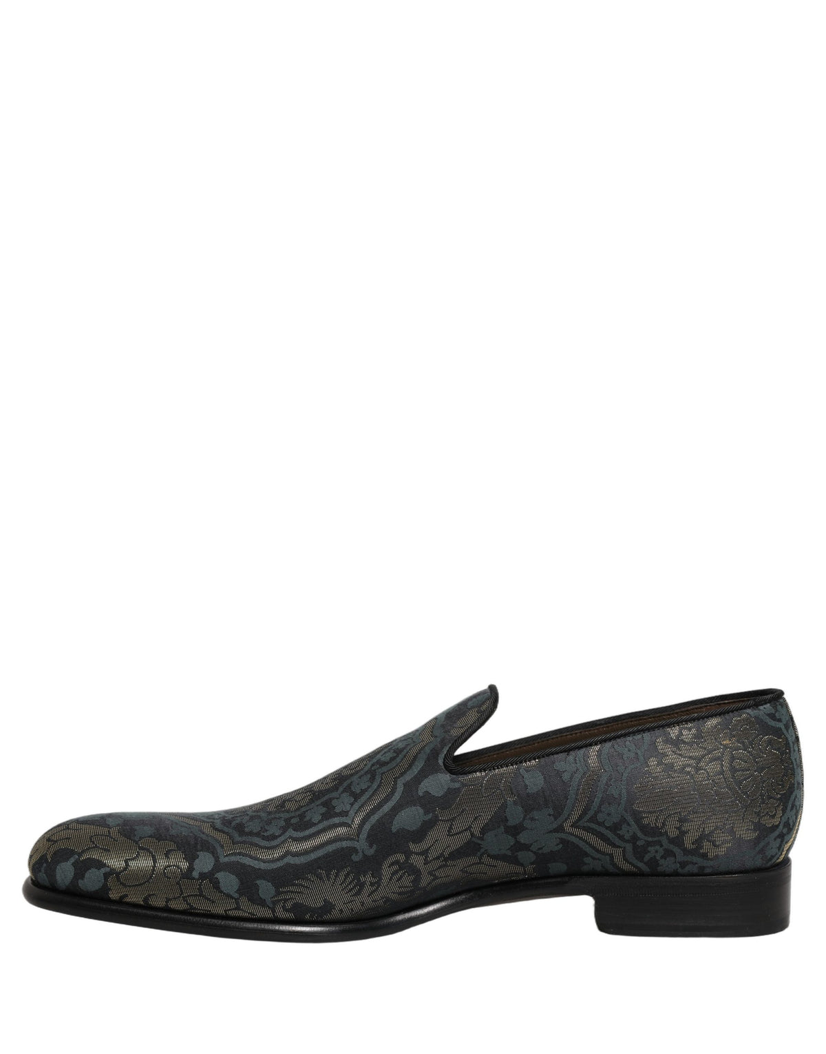 Black Floral Brocade Slip On Loafers Shoes