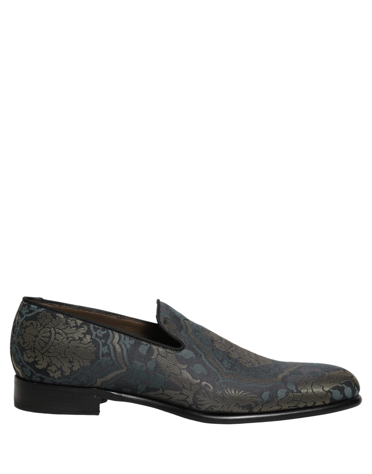 Black Floral Brocade Slip On Loafers Shoes