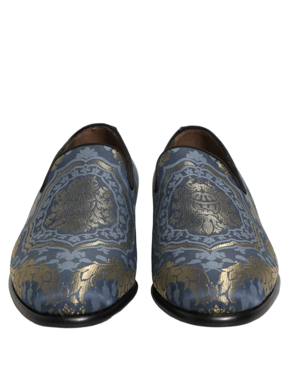 Blue Floral Brocade Slip On Loafers Shoes