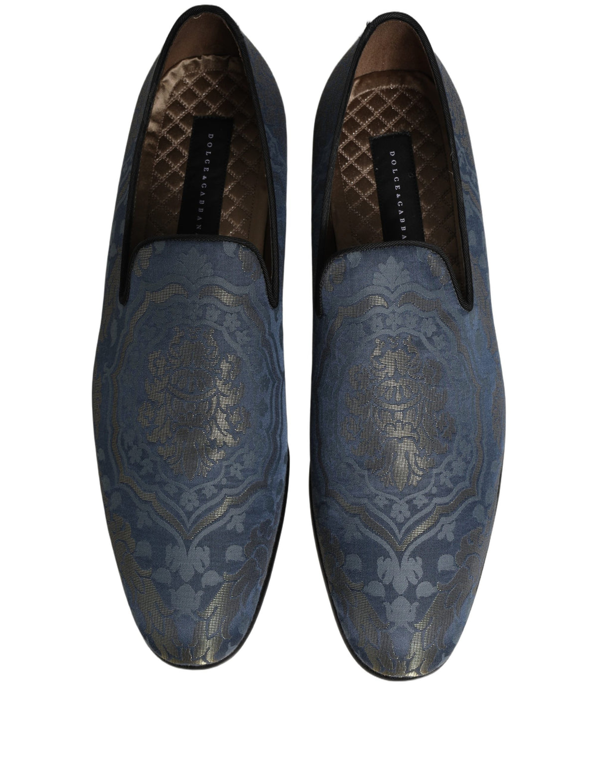 Blue Floral Brocade Slip On Loafers Shoes