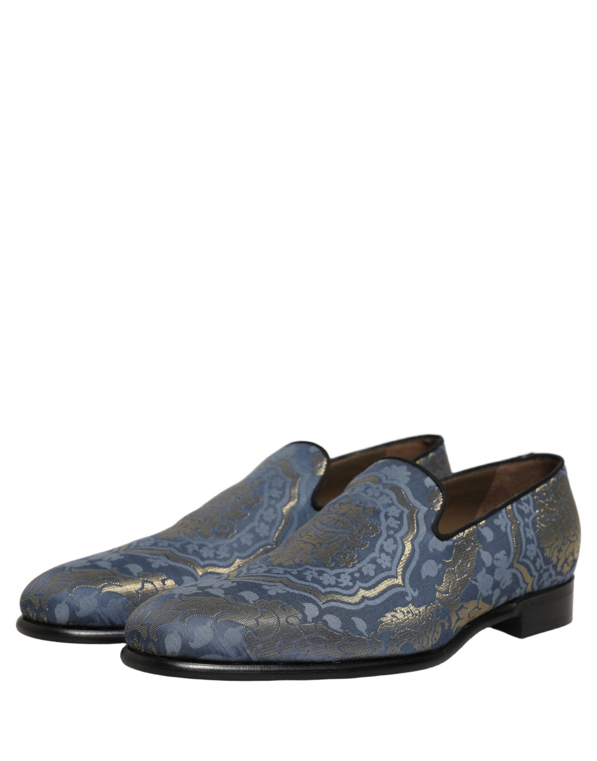 Blue Floral Brocade Slip On Loafers Shoes
