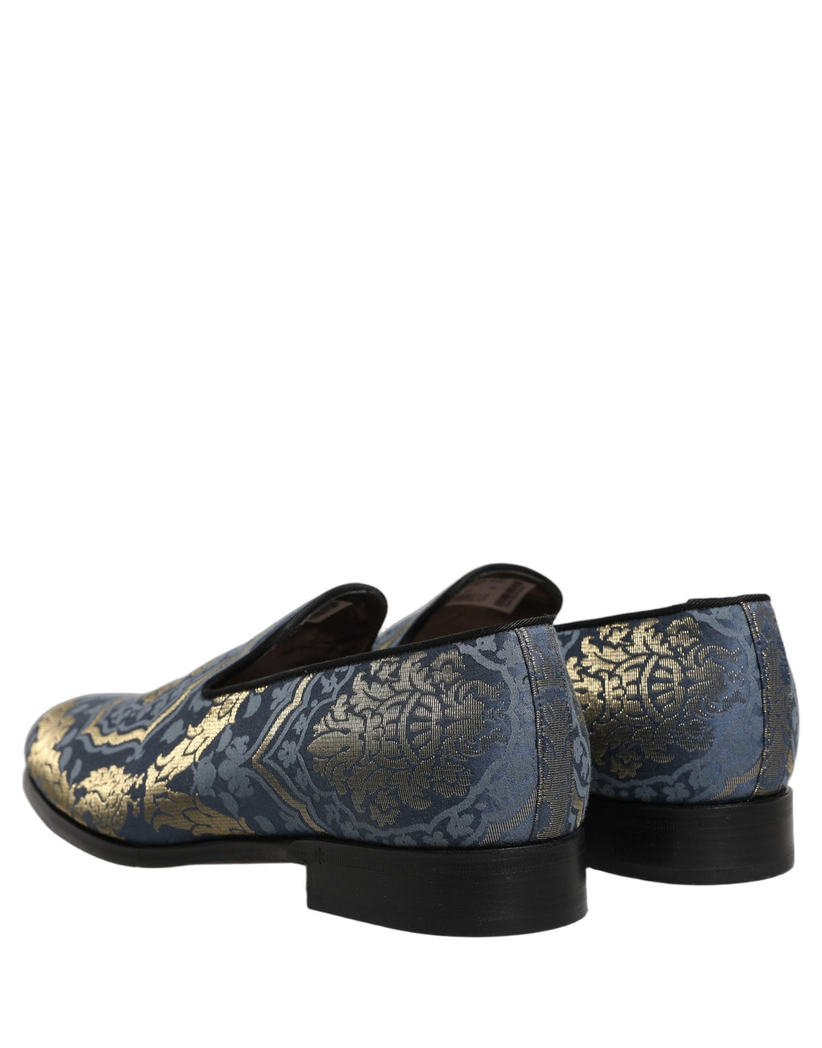 Blue Floral Brocade Slip On Loafers Shoes