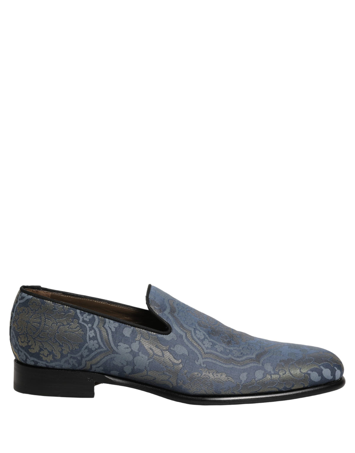 Blue Floral Brocade Slip On Loafers Shoes