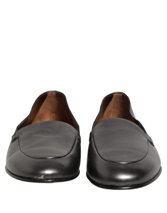 Silver Leather DG Logo Slip On Loafers Shoes