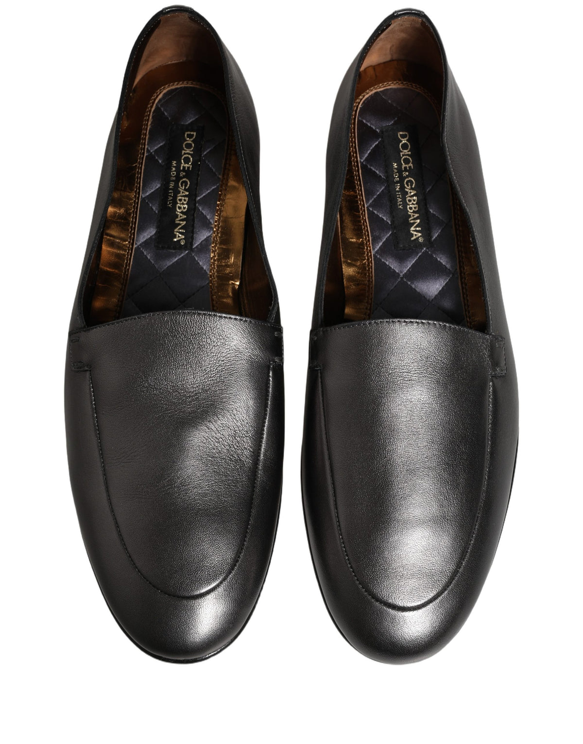 Silver Leather DG Logo Slip On Loafers Shoes