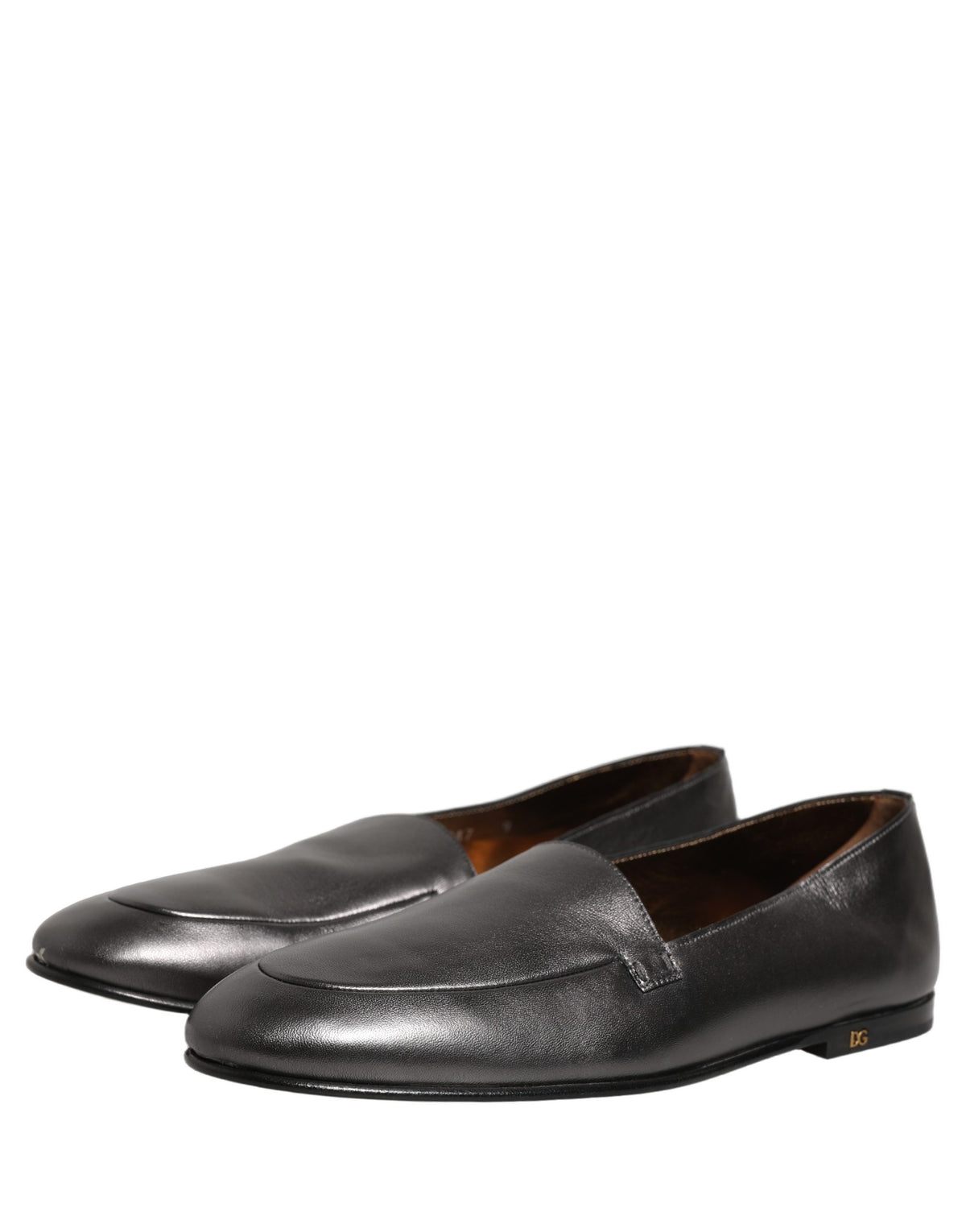 Silver Leather DG Logo Slip On Loafers Shoes