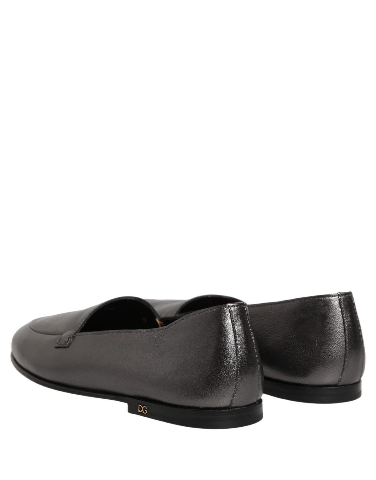 Silver Leather DG Logo Slip On Loafers Shoes