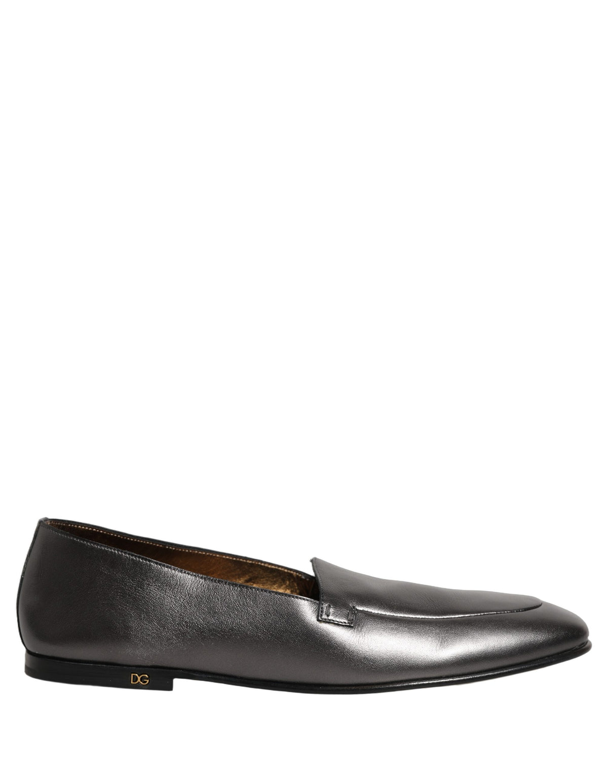 Silver Leather DG Logo Slip On Loafers Shoes