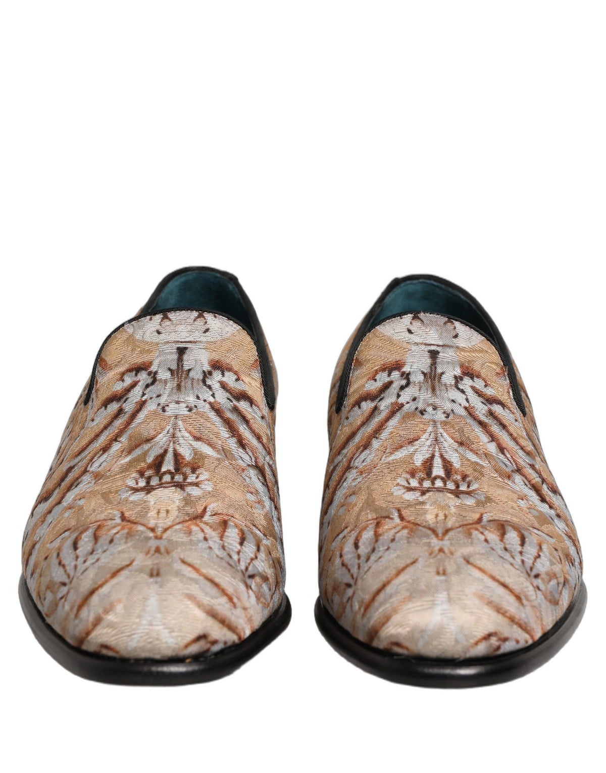 Beige Brocade Men Slip On Dress Loafers Shoes