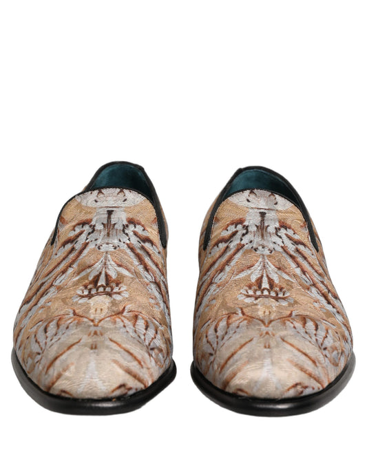 Beige Brocade Men Slip On Dress Loafers Shoes