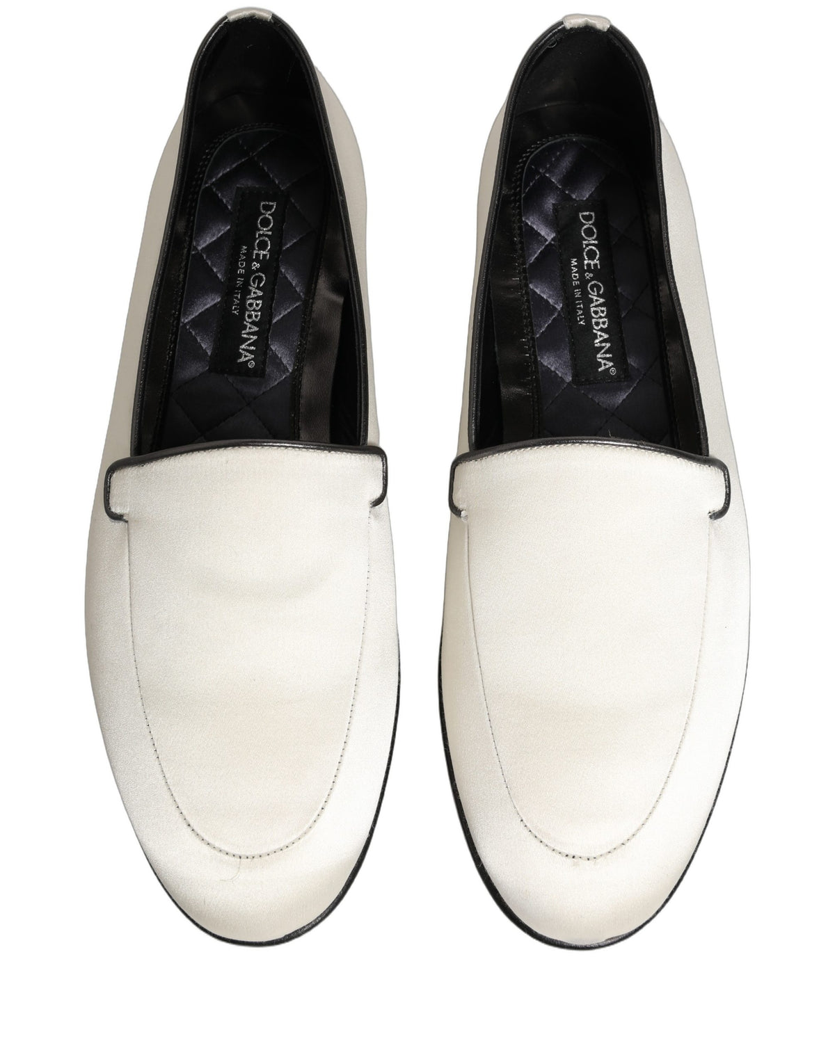 White Satin Logo Slip On Flats Loafers Shoes