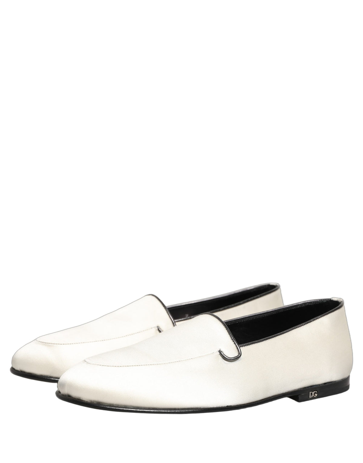 White Satin Logo Slip On Flats Loafers Shoes