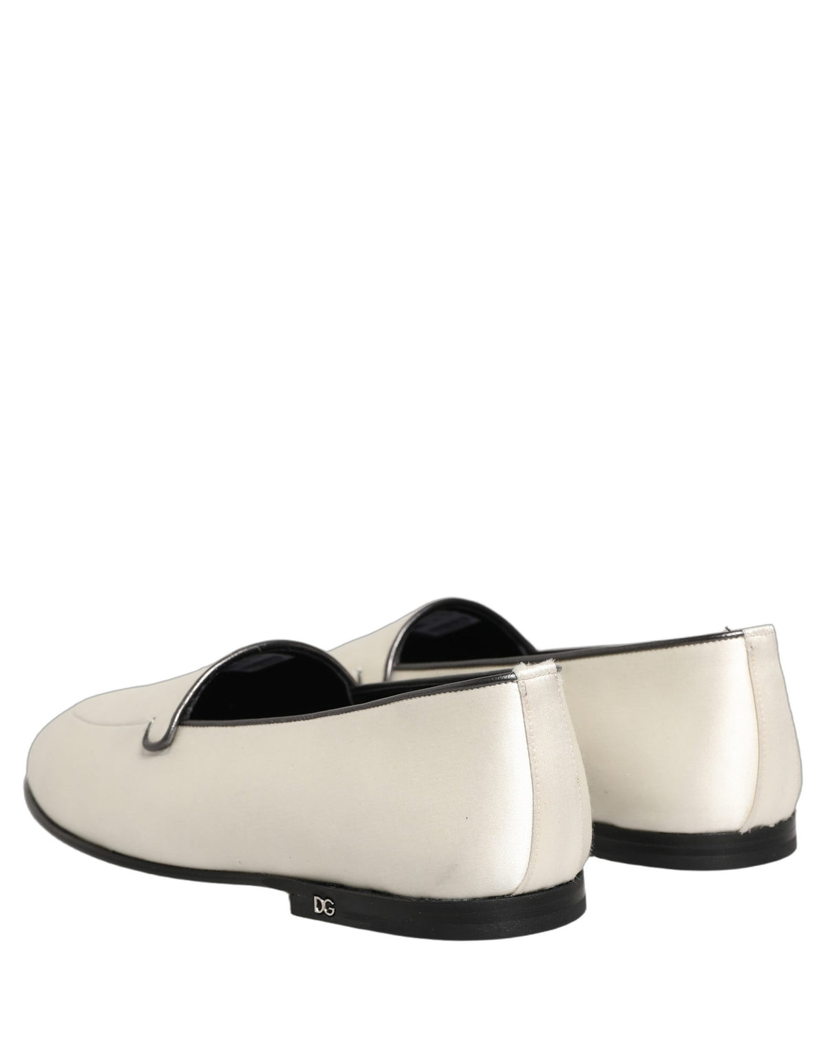 White Satin Logo Slip On Flats Loafers Shoes