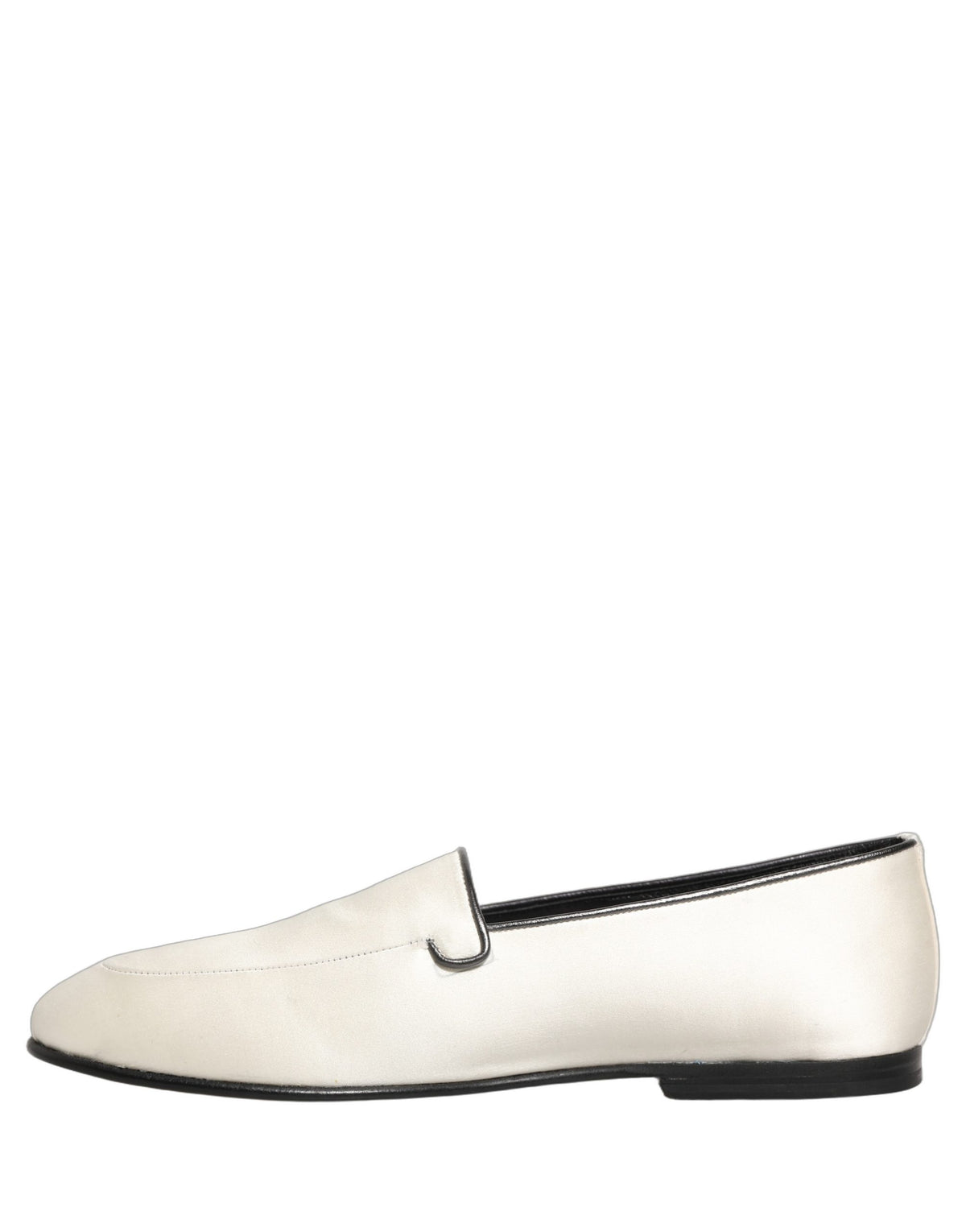 White Satin Logo Slip On Flats Loafers Shoes