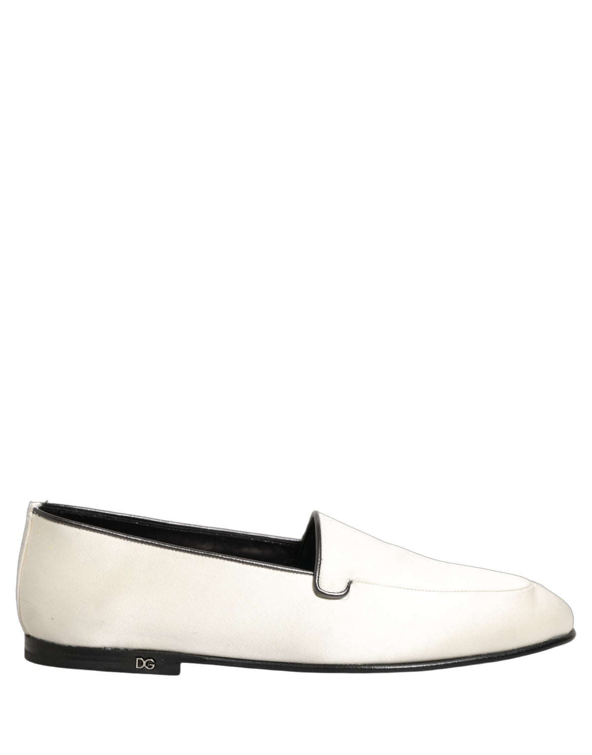 White Satin Logo Slip On Flats Loafers Shoes
