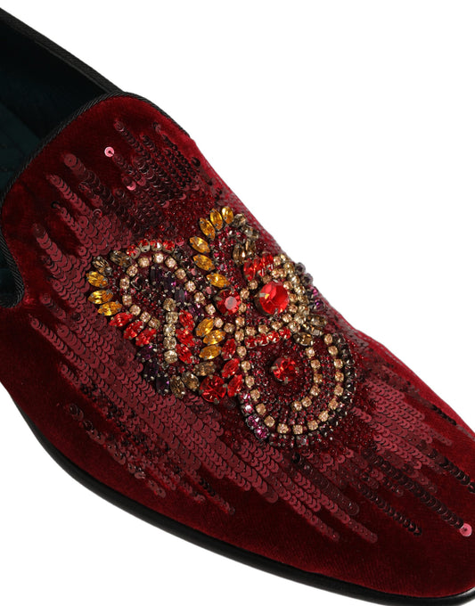 Maroon Sequin Gemstone Dress Loafers Shoes