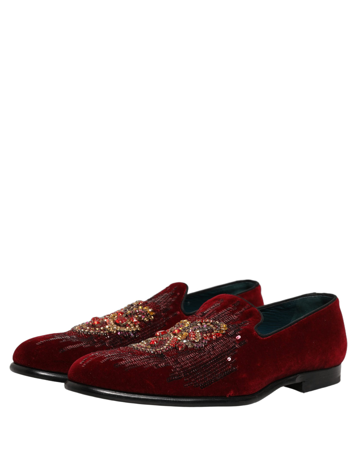 Maroon Sequin Gemstone Dress Loafers Shoes