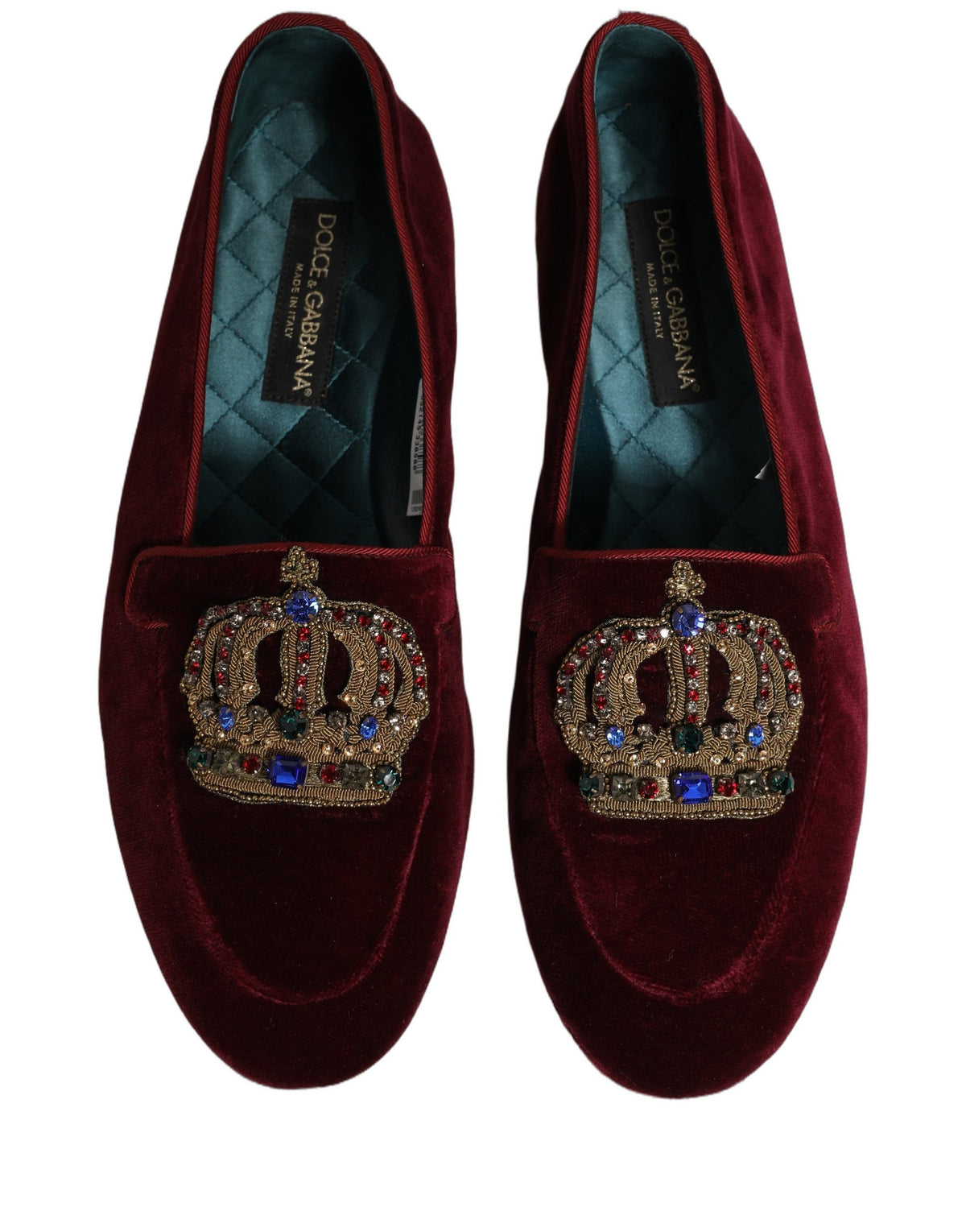 Burgundy Velvet Crown Slip On Loafers Shoes