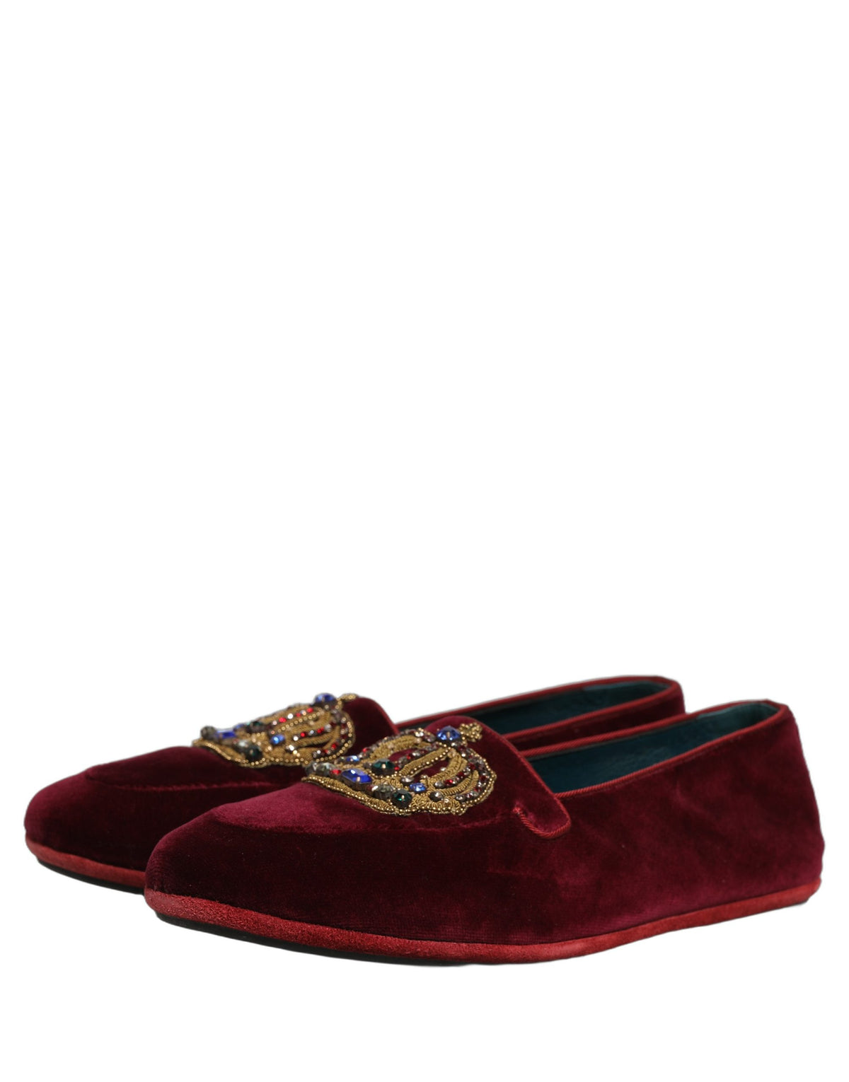 Burgundy Velvet Crown Slip On Loafers Shoes