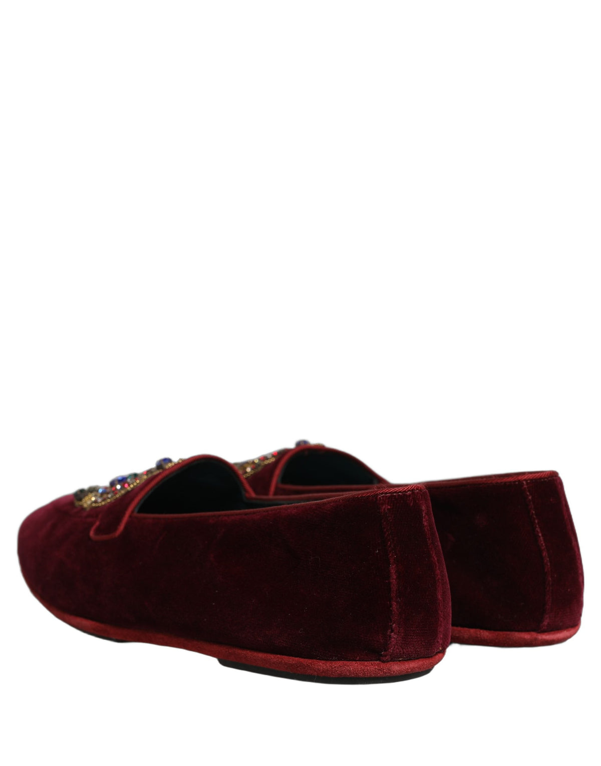 Burgundy Velvet Crown Slip On Loafers Shoes