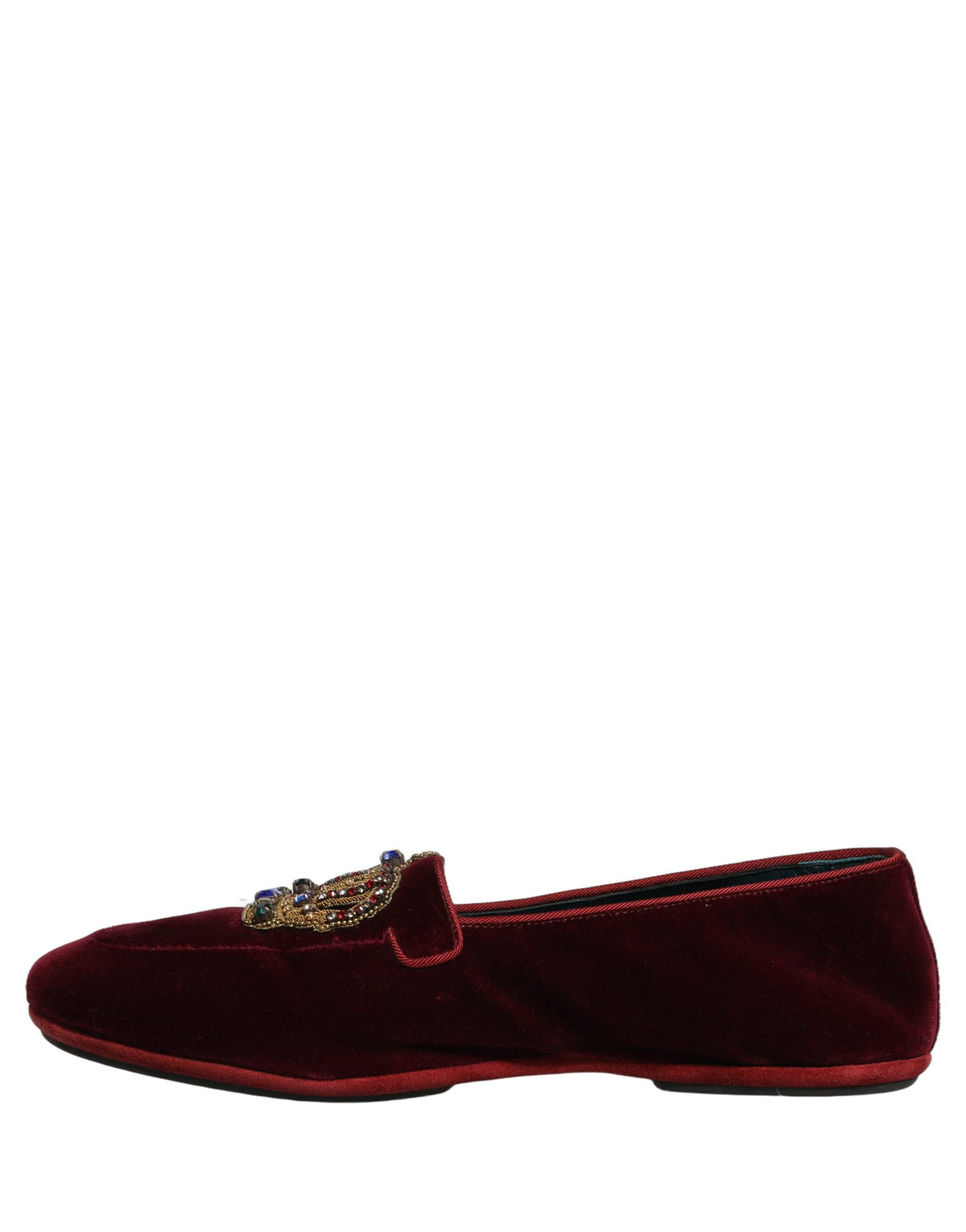 Burgundy Velvet Crown Slip On Loafers Shoes