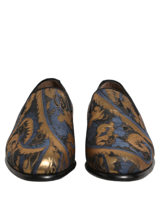 Blue Brocade Slip On Men Dress Loafers Shoes