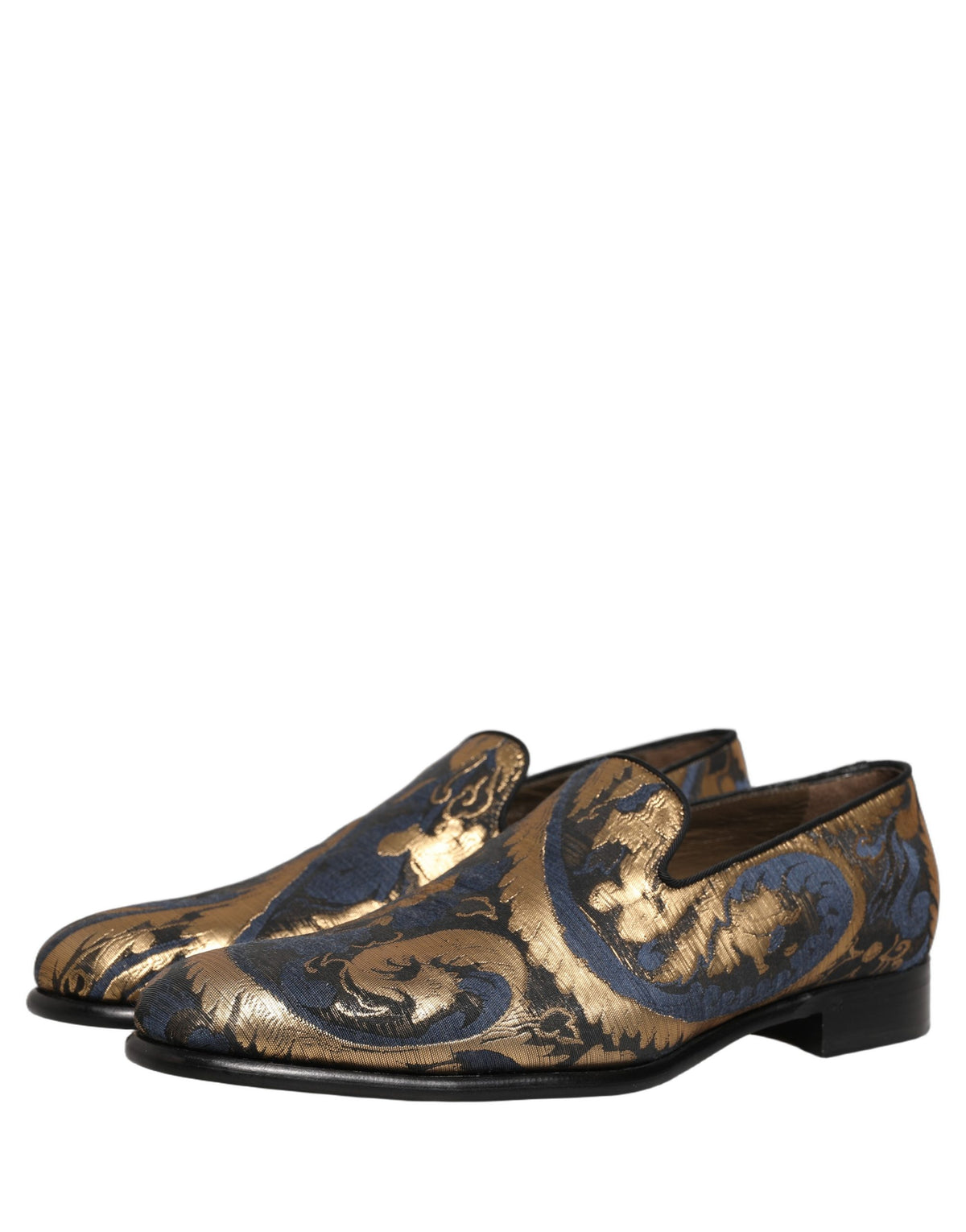 Blue Brocade Slip On Men Dress Loafers Shoes