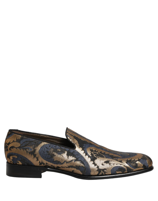 Blue Brocade Slip On Men Dress Loafers Shoes