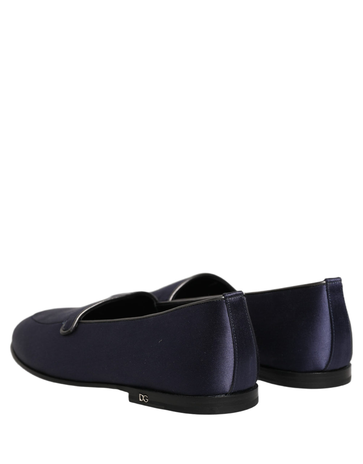 Blue Satin Logo Slip On Flats Loafers Shoes