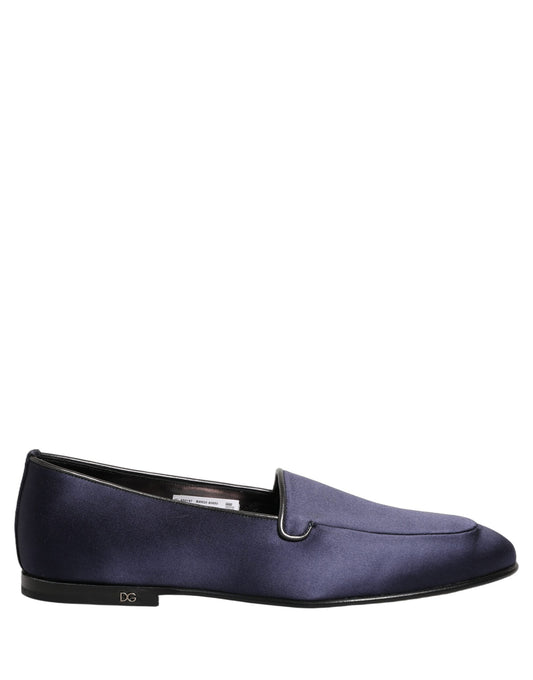 Blue Satin Logo Slip On Flats Loafers Shoes