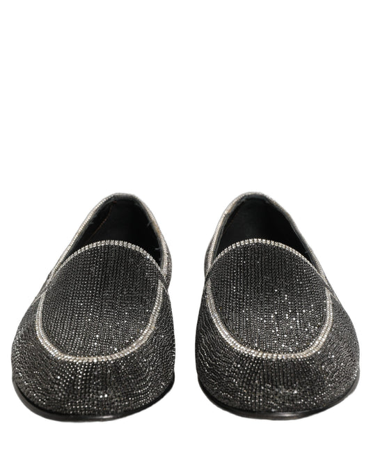 Black Crystal Embellished Men Loafers Shoes