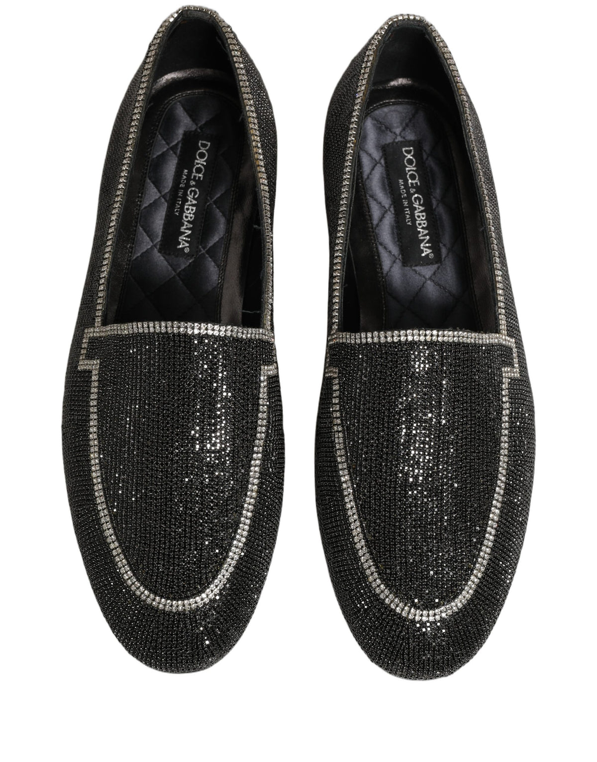 Black Crystal Embellished Men Loafers Shoes