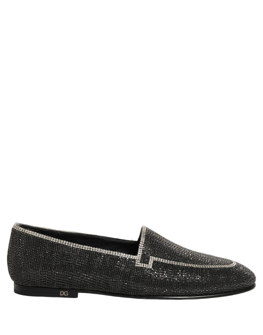 Black Crystal Embellished Men Loafers Shoes