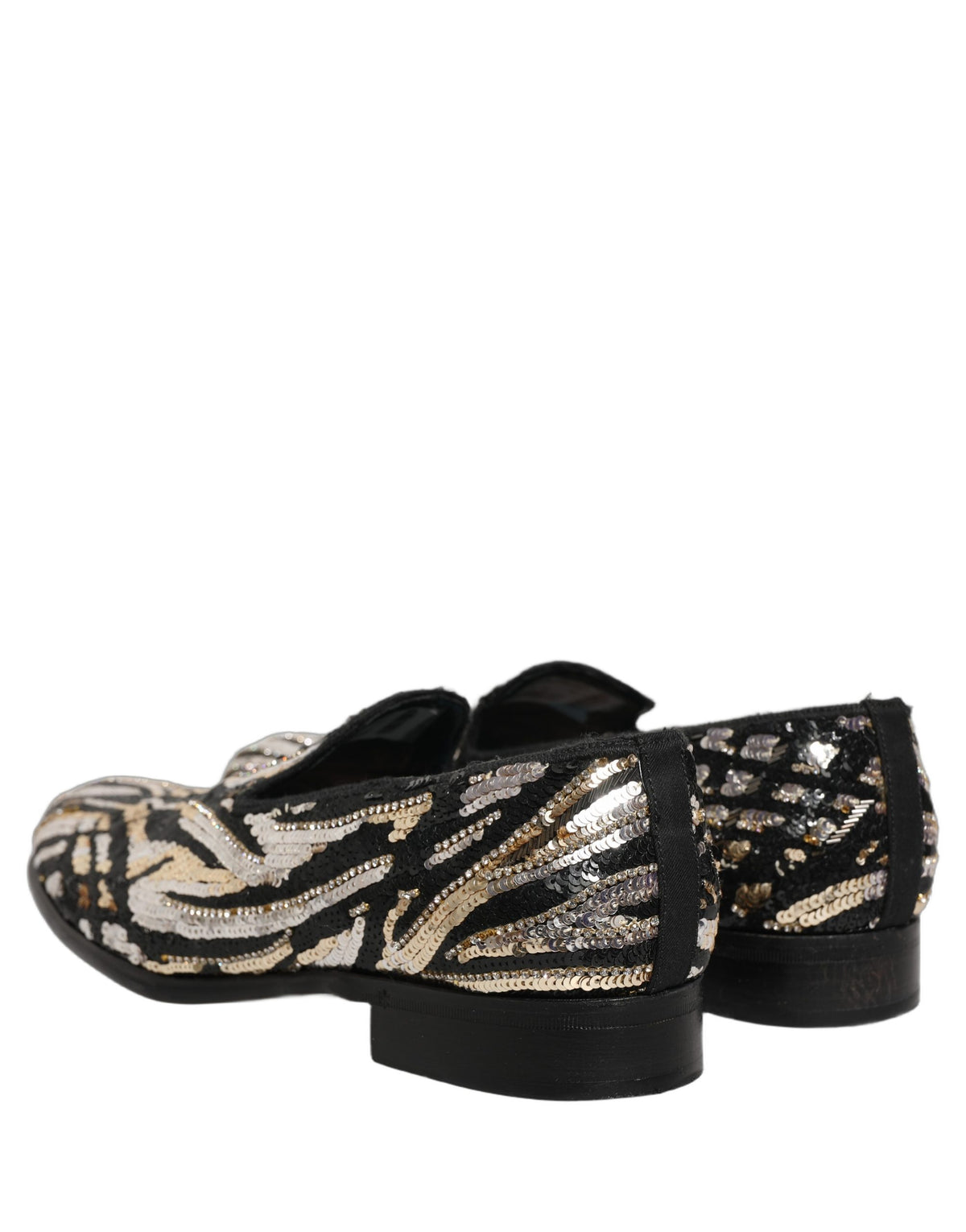 Gold Striped Sequin Embellished Loafer Shoes