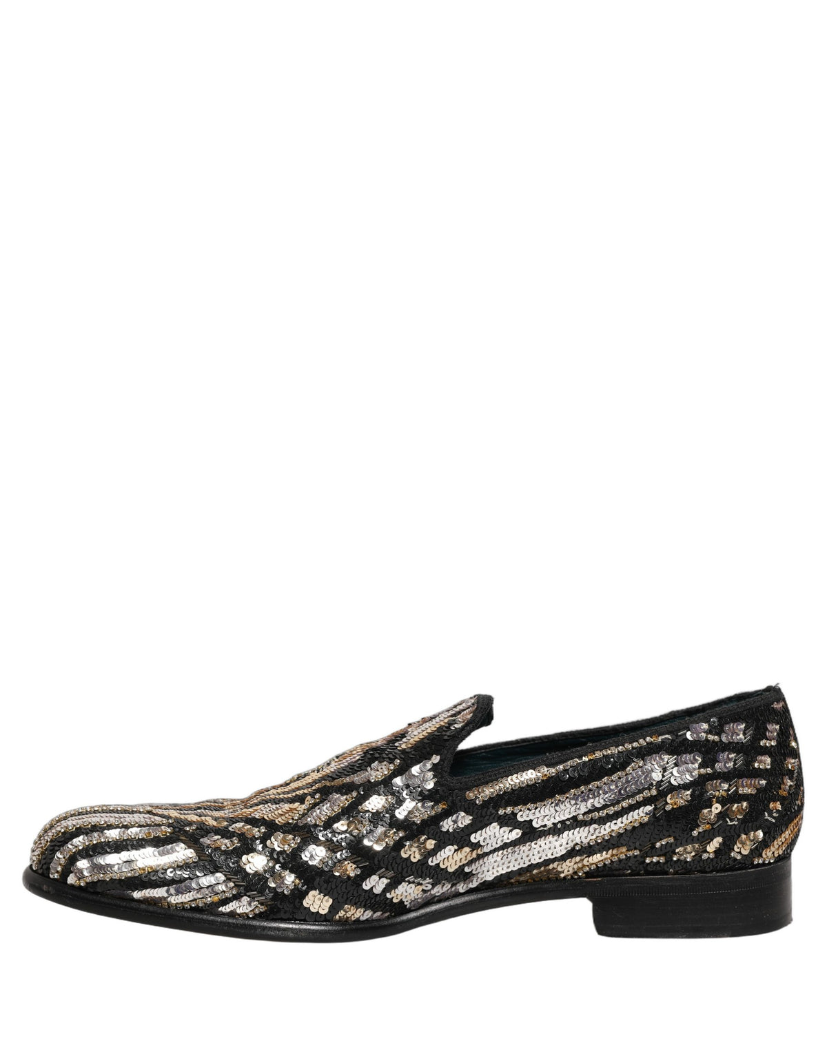Gold Striped Sequin Embellished Loafer Shoes