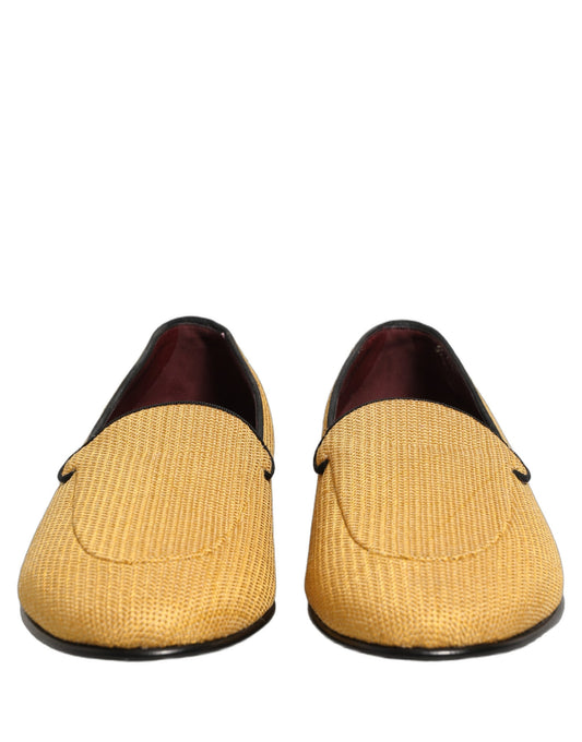 Yellow Woven Men Slip On Dress Loafers Shoes