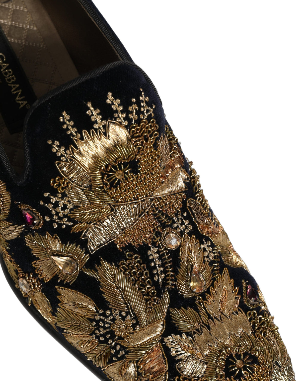 Black Gold Embroidery Dress Loafers Shoes
