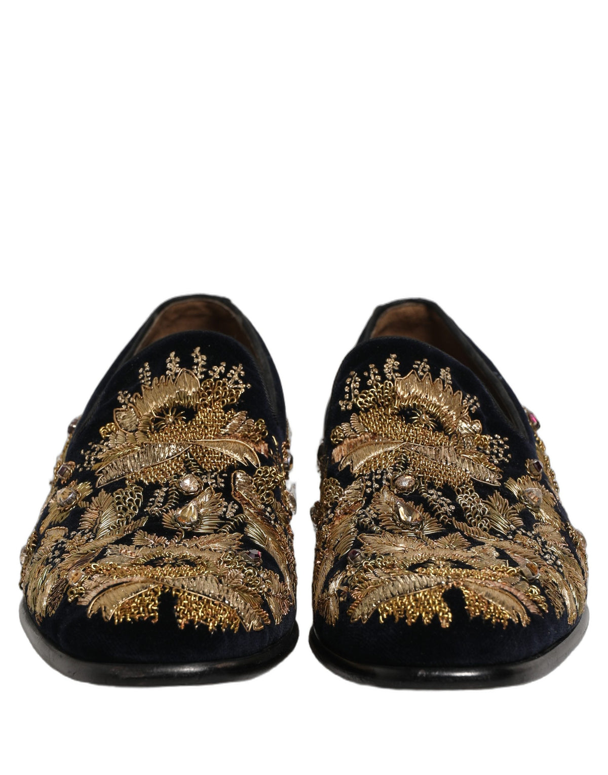 Black Gold Embroidery Dress Loafers Shoes