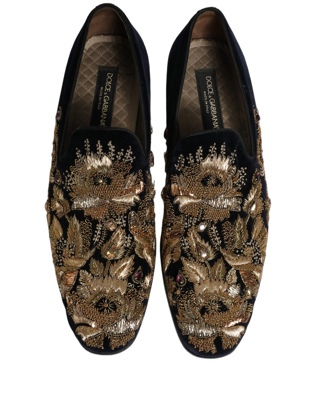 Black Gold Embroidery Dress Loafers Shoes