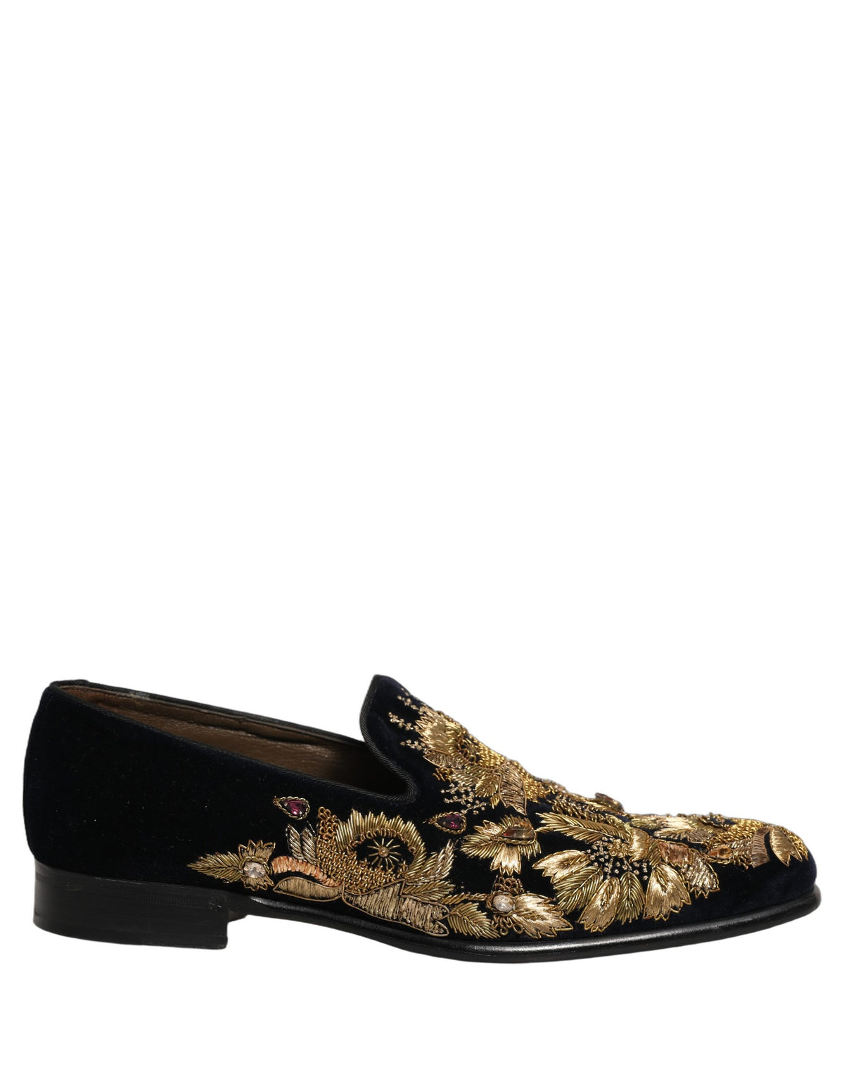 Black Gold Embroidery Dress Loafers Shoes