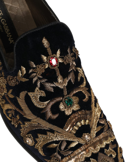 Black Velvet Embellished Dress Loafers Shoes