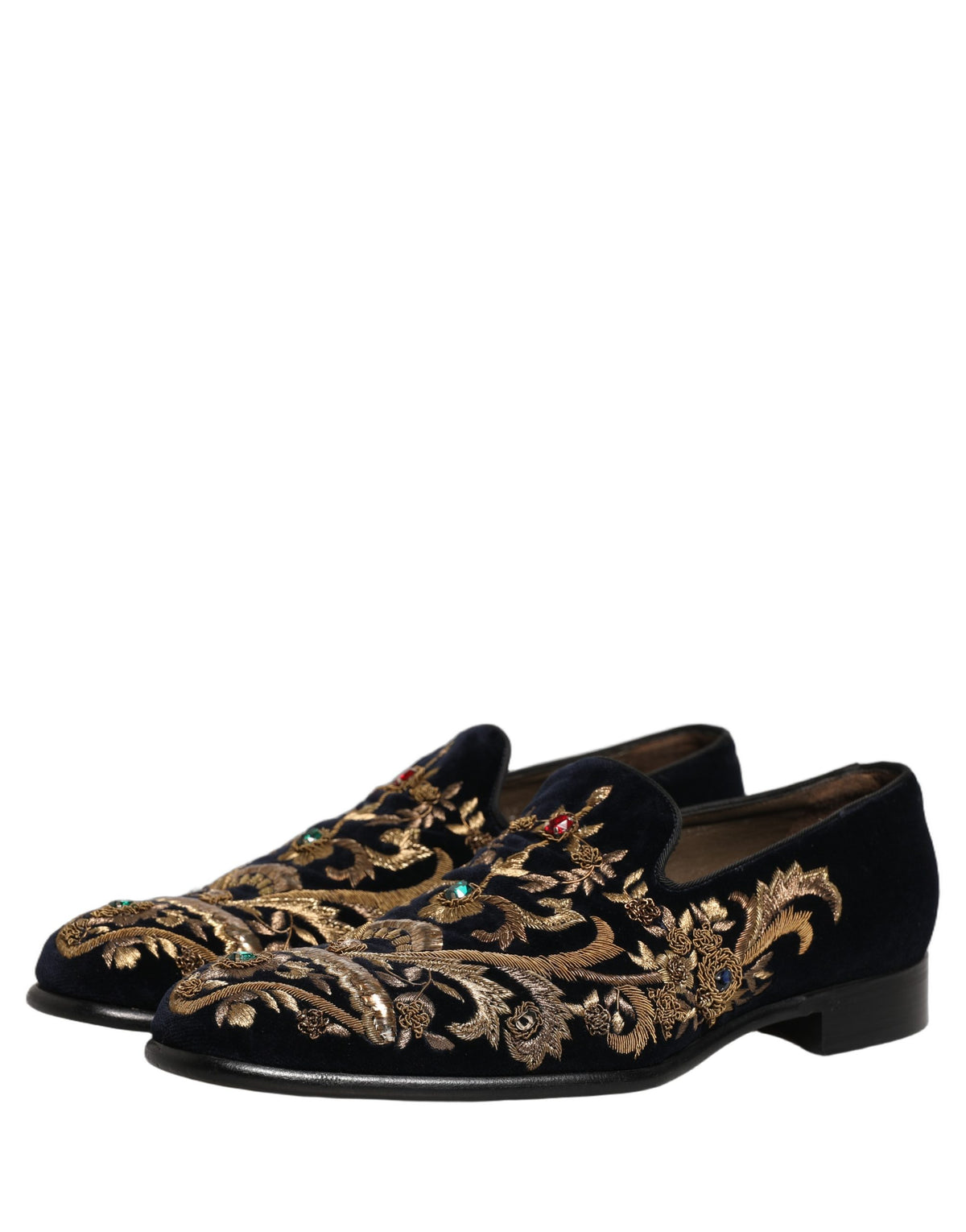 Black Velvet Embellished Dress Loafers Shoes